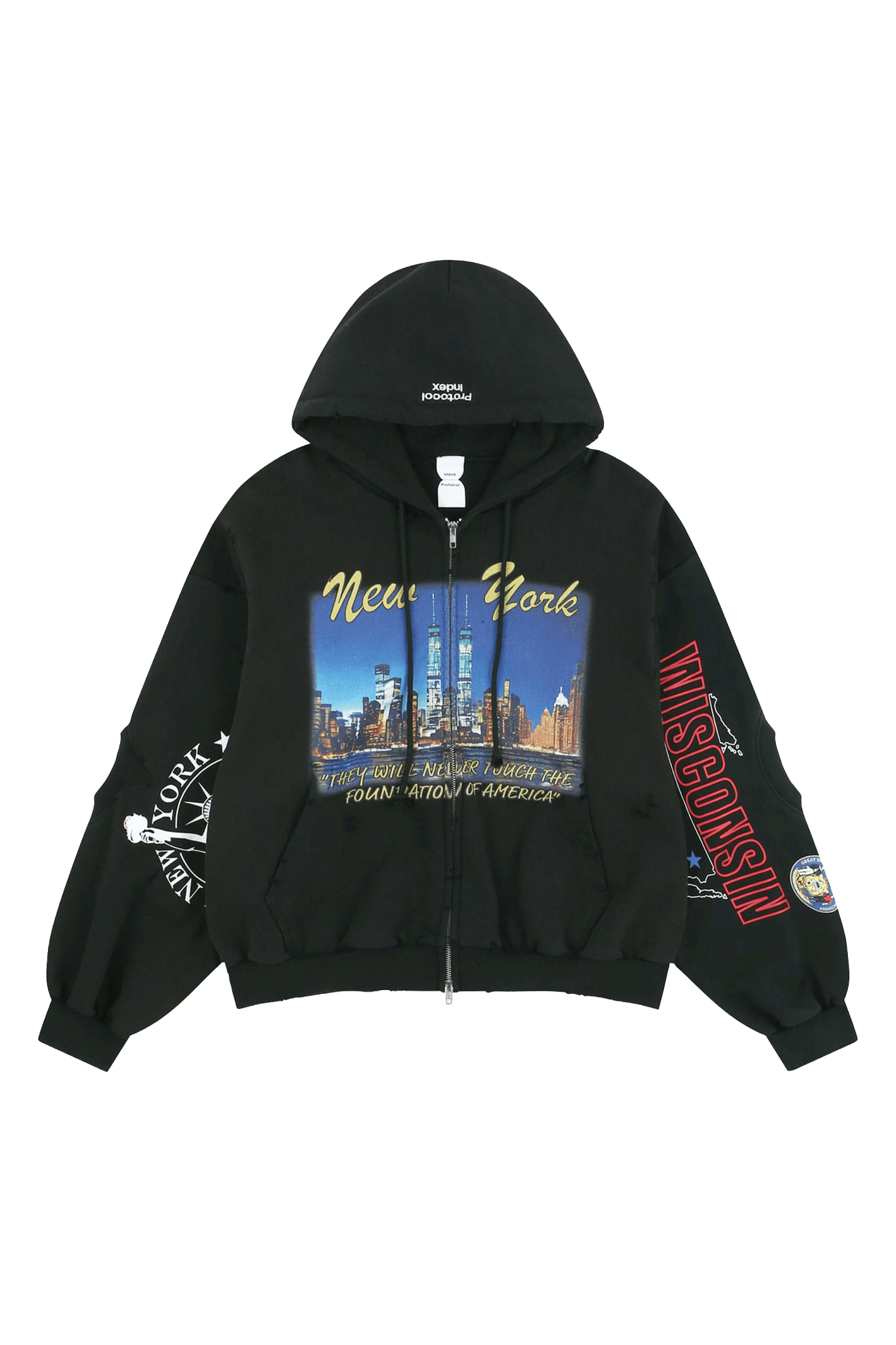 RECONSTRUCTED SWEATSHIRTS ZIP HOODIE 